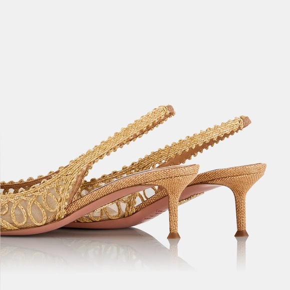 New AQUAZZURA Beige Raffia Kahlo Slingback Pumps 50 $950 - Picture 5 of 14